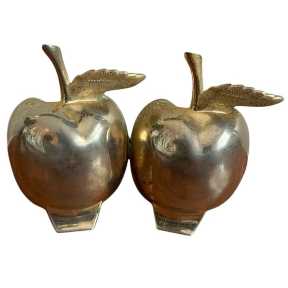 Vintage Duo Photos Frame Gold Heavyweight Brass Double Apple Picture Frame Stand - Picture 4 of 5